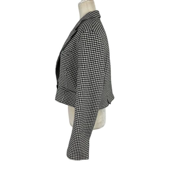 Zara Cropped Houndstooth Boxy Fit Blazer Double Breasted Size Large Blogger Fave - Picture 8 of 15